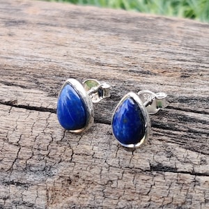 Lapis Lazuli Stud Earring, Handmade Earring, Gemstone Earring, Boho Earring, 925 Silver Earring, Lapis Jewelry, Women Earring