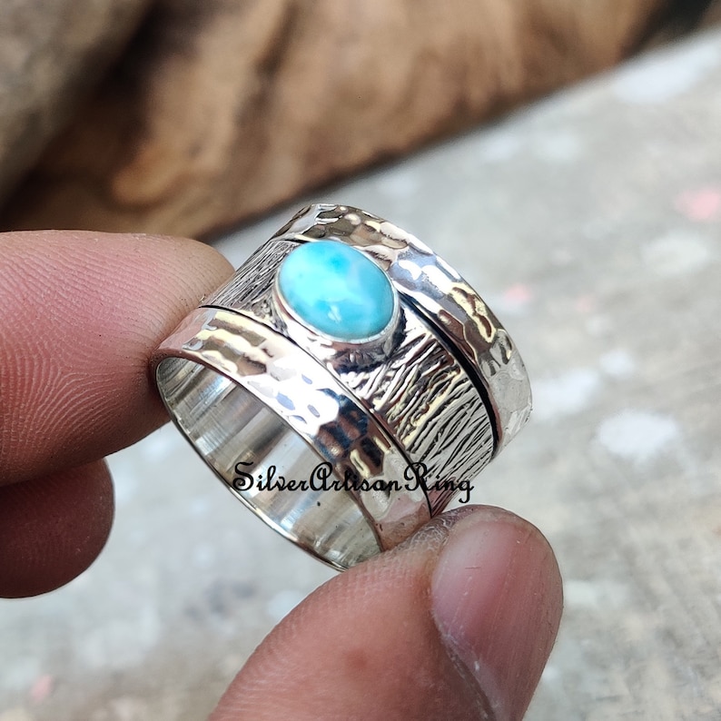 Beatiful Ring Worry Ring Larimar Ring Meditation Ring Woman Ring Handmade Ring Silver Jewelry Spinner Ring 925 Sterling Silver Ring