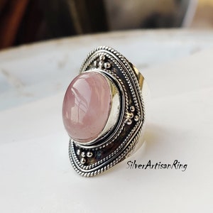 Rose Quartz Ring/ 925 Sterling Silver Ring/ Handmade Ring/ Silver Jewelry/ Gemstone Ring/ Dainty Ring/ Women Ring/ Designer Ring