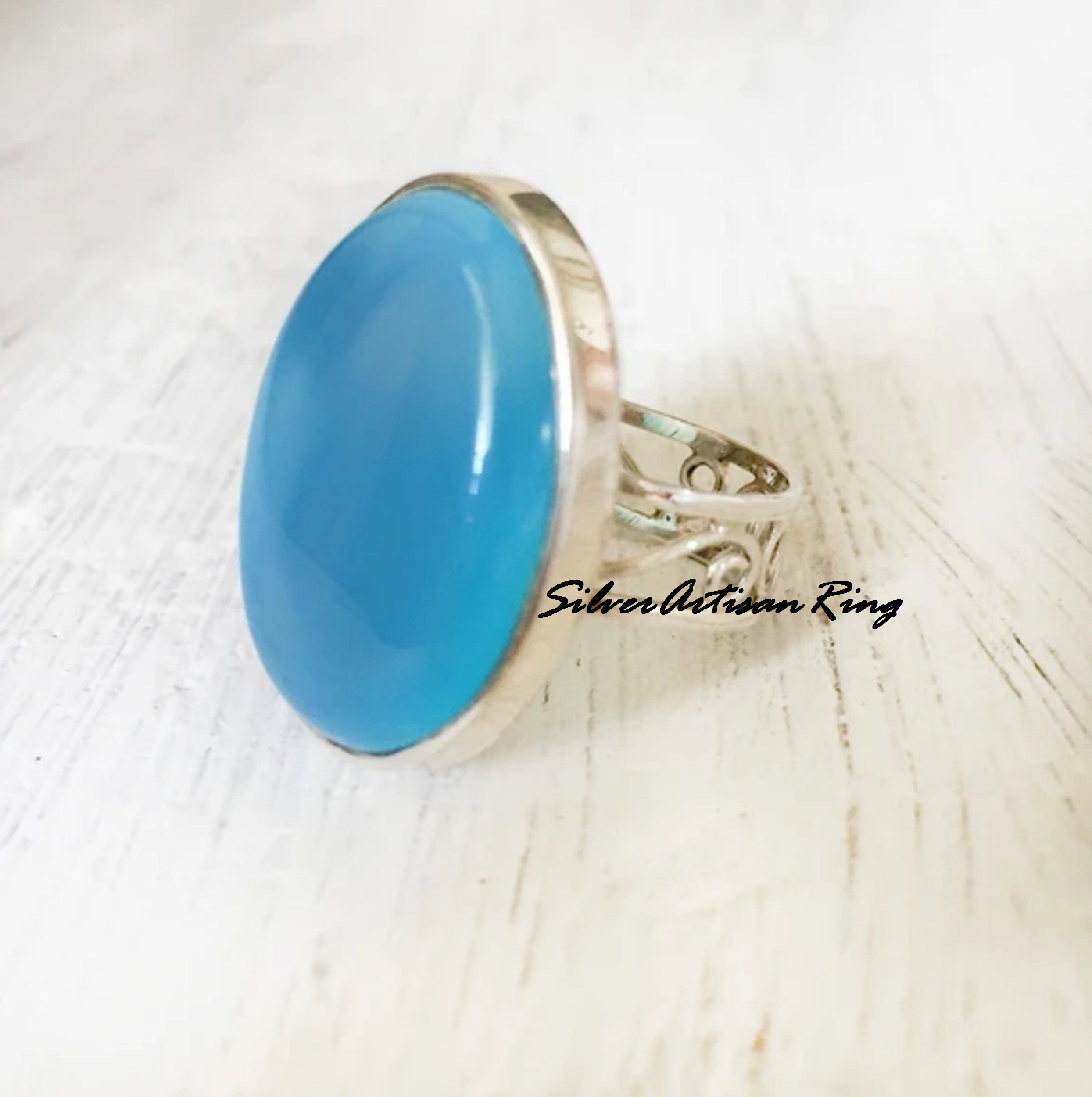 Gift for her Gemstone Ring Women Ring,Beautiful Ring 925 Silver Ring Oval Shape Ring Blue Chalcedony Ring Designer Ring Handmade Ring