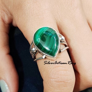 Malachite Ring - Gemstone Ring - 925 Sterling Silver Ring - Handmade Ring - Pear Shape Stone - Amezing Stone Color - Women Ring - Gift item