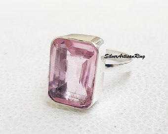 Rose Quartz Ring ~ 925 Sterling Silver Ring ~ Handmade Ring ~ Bohemian Ring ~ Dainty Ring ~ Rectangle Stone Shape Ring ~ Gemstone Ring