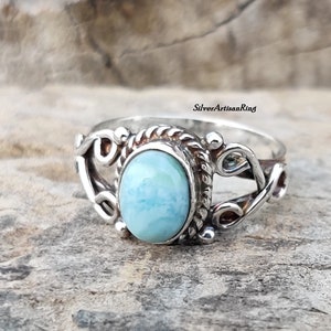 Larimar Ring, Statement Ring, Gemstone Ring, Handmade Ring, 925 Silver Ring, Boho Ring, Designer Ring, Beautiful Ring, Gift For Her