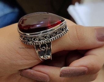 Garnet Ring, Band Ring, 925 Sterling Silver Ring, Styling Ring, Wedding Ring, Promise Ring, Women Ring, Designer Ring, Beautiful Ring