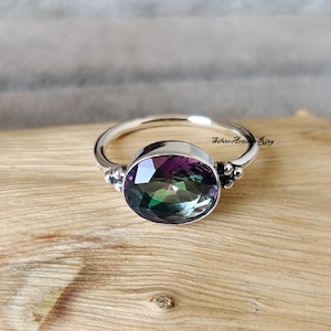 Mystic Topaz Ring- Anniversary Ring- Solid 925 Sterling Silver Ring- Oval Mystic Topaz Designer Ring- Gift for her- Handmade Silver Ring