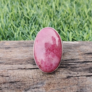 Oval Rhodonite Boho Ring, Handmade Silver Ring, Rhodonite Split Band Ring, Pink Stone Jewelry, Cyber Sale Ring, 925 Sterling Silver