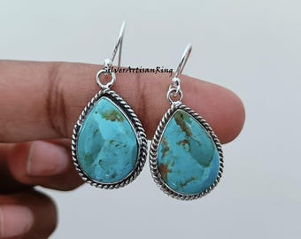 Mohave Turquoise Earring, 925 Sterling Silver, Dangle Earring, Women Earring, Mohave Turquoise Jewelry, Pear Gemstone Shape, Gift for her