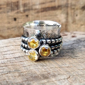 Citrine Ring - Spinner Ring -925 Sterling Silver Ring - Birthstone Ring - Poison Yellow Ring - Citrine Jewelry - Meditation Ring- Worry Ring