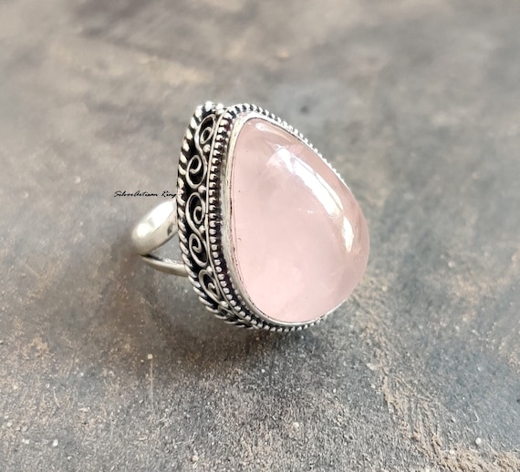Rose Dyed Quartz Ring with Wrap Band Sterling Silver Rose Dyed Quartz Ring with Wrap Band Sterling Silver