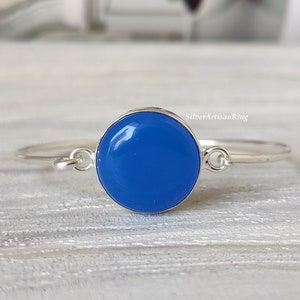 Blue Chalcedony Bangle~ Hand Bangle~ Blue Gemstone Bangle~ Open Cuff Bangle~ 925 Sterling Silver~ Amazing Stylish Jewelry~ Gift Idea