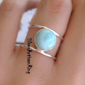 Natural Larimar Ring, 925 Sterling Silver Ring ,Silver Jewelry,Band Ring, Stylish Ring, Beatiful Ring, Designer Ring, Woman Ring--*****--