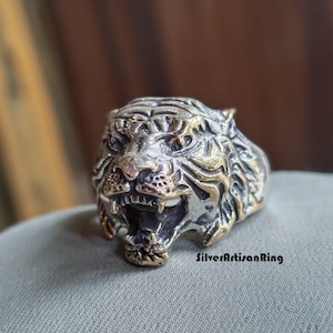 Silver Tiger Ring, Men's Tiger Ring, 925 Sterling Silver Wild Asian Tiger Ring, Men's Cat Ring, Tiger Silver Jewelry, Husband Gift Ring