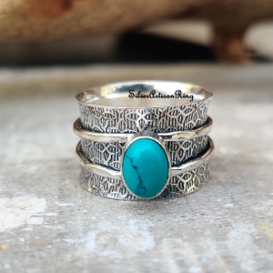 Turquoise Ring-Spinner Ring-Handmade Ring-925 Sterling Silver Ring-Oval Shape Stone Ring-Designer Ring-Gemstone Ring-Beatiful Ring