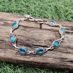 Pear Blue Topaz Bracelet, 925 Silver Bracelet, Handmade Bracelet, Women Bracelet, Gemstone Bracelet, Blue Topaz Jewelry, Etsy Gift