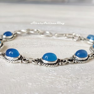 Blue Chalcedony Bracelet, 925 Sterling Silver Bracelet, Dainty Bracelet, Women Jewelry, Bohemian Bracelet, Amazing Stone Color, Gift for her