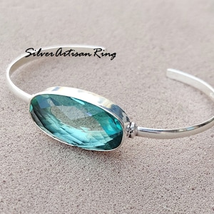 Blue Topaz Bangle, 925 Sterling Silver Bangle ,Gemstone Bangle, Boho Bangle, Adjustable Bangle ,Designer Bangle ,Amezing Ring,Women Bangle