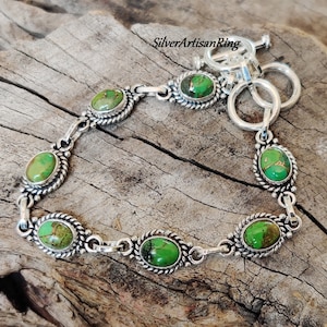 Green Copper Turquoise Bracelet, 925 Sterling Silver Bracelet, Handmade Bracelet, Stylish Bracelet, Copper Bracelet, Beautiful Bracelet