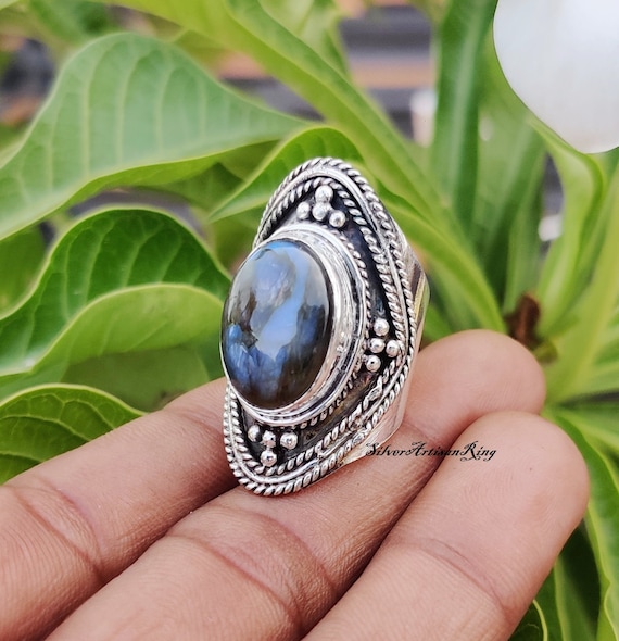 Bague Argent Massif 925 Avec Labradorite Naturelle - Taille 54 - Occasion