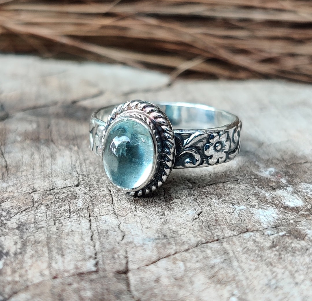 Pakistan 925 Aquamarine Ring 2CT Oval Cut Solitaire Aquamarine