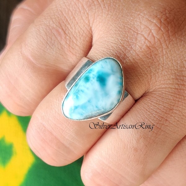 Ocean Larimar Ring ~ 925 Sterling Silver Ring ~ Gemstone Ring ~ Larimar Jewelry ~ Designer Ring ~ Unique Ring ~ Blue Gemstone Ring ~ Boho Ring