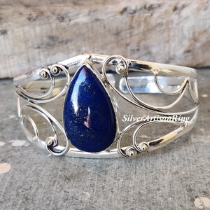 Lapis Lazuli Bangle, Charm Bangle, Dainty Bangle, Women Bangle, 925 Sterling Silver Bangle, Awesome Bangle, Gift for Her, Gemstone Bangle