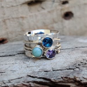 Amethyst Ring , Larimar Ring , Blue Topaz Ring ,925 Sterling Silver Ring ,Gemstone Spinner Ring , Handmade Ring ,Women Ring ,Silver Jewelry