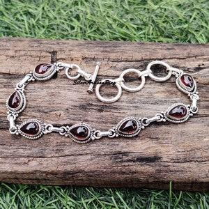 Garnet Bracelet | 925 Sterling Silver Bracelet | Pear Garnet Bracelet | Handmade Bracelet | Red Garnet Bracelet | Garnet Jewelry