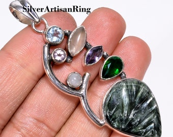 Seraphinite Pendant* 925 Sterling Silver* Designer Pendant* Seraphinite Jewelry* Free Shipping* Gift for her