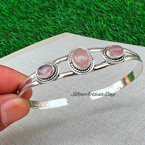 Rose Quartz Bangle** Beautiful Bangle** 925 Sterling Silver Bangle** Amazing Bangle** Pink Gemstone Bangle** Symbol of Love** Free Shipping