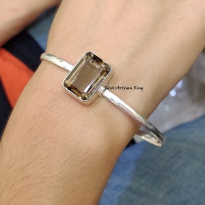 Smoky Quartz , 925 Sterling Silver Bangle ,Gemstone Bangie ,Gift Bangle ,Smoky Quartz Nugget Faceted , For Gift Women , Styling Bangle ***