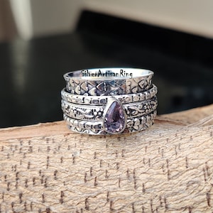 Amethyst Ring- Spinner Ring -925 Silver Ring- Wedding Ring- Gemstone Ring- Square Shape Ring- Birthstone Ring- Dainty Ring- Gift For Her