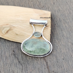 Prehnite Pendant- 925 Sterling Silver- Amazing Pendant- Two Prehnite Gemstone- Girls Pendant- Handmade Pendant- Free Shipping- Gift for her