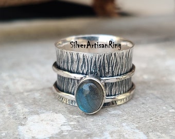 Labradorite Ring, Spinner Ring, Anxiety Ring, Fidget Ring, Promise Ring, 925 Silver Ring, Meditation Ring, Women Ring, Gift For Her