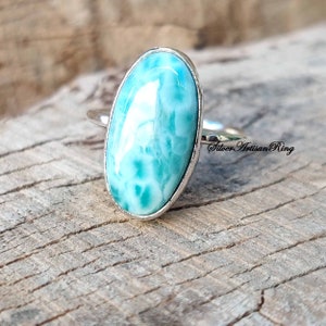 Larimar Ring/925 Sterling Silver Ring/Gemstone Ring/Dainty Ring/Vintage Ring/Bridal Ring/Anniversary Gift/Handmade Ring/Woman Ring image 5