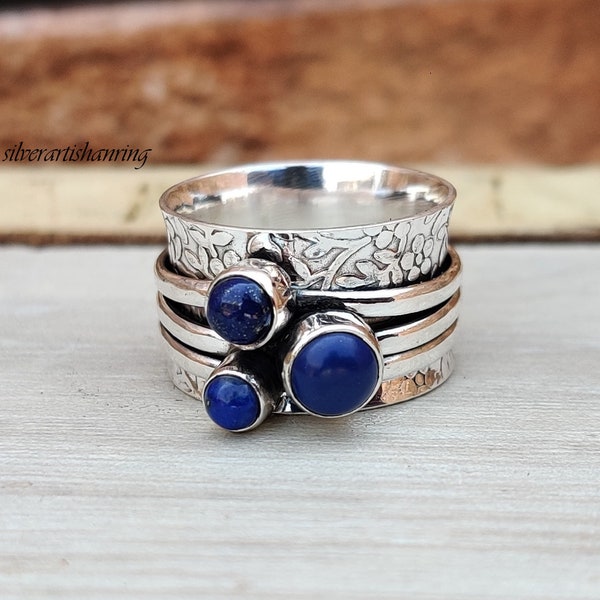 Bague Lapis Lazuli Spinner, Bague en argent sterling 925, Bague Fidget, Bague d’inquiétude, Bague de créateur, Bague Lapis Lazuli, Bague belle,