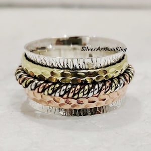 Silver Spinner Ring&quot; Meditation Ring&quot; 925 Sterling Silver Ring&quot; Worry Ring&quot; Amazing Spinner Ring&quot; Copper & Brass Ring&quot; Three Spinner Ring&quot;
