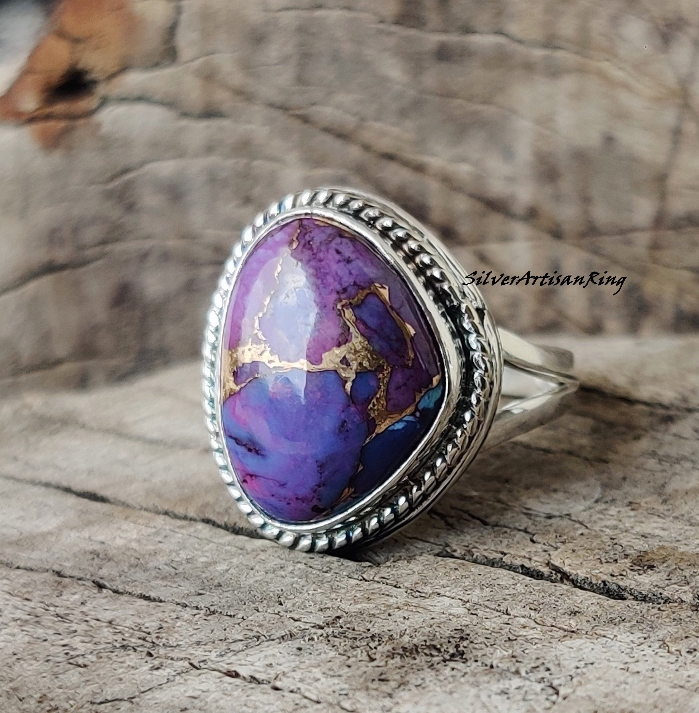 パープルコッパーターコイズリング、925スターリングシルバーリング