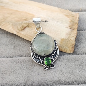 Prehnite Pendant** Stylish Pendant** 925 Sterling Silver Pendant** Handmade Pendant** Peridot Pendant** Free Shipping** Gift for her