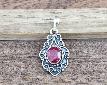 Ruby Pendant, 925 Solid Sterling Silver Pendant, Women Pendant, Ruby Gemstone Pendant, Gift Pendant for Her, Ruby Jewelry