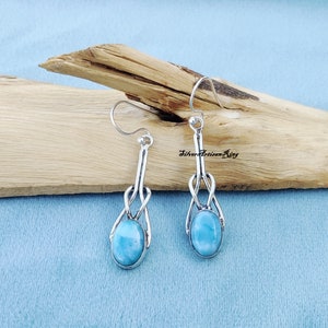 Natural Larimar Earring/ Dangle Earring/ 925 Sterling Silver Earring/ Beautiful Earring/ Gemstone Earring/ Stylish Earring/ Gift for Love