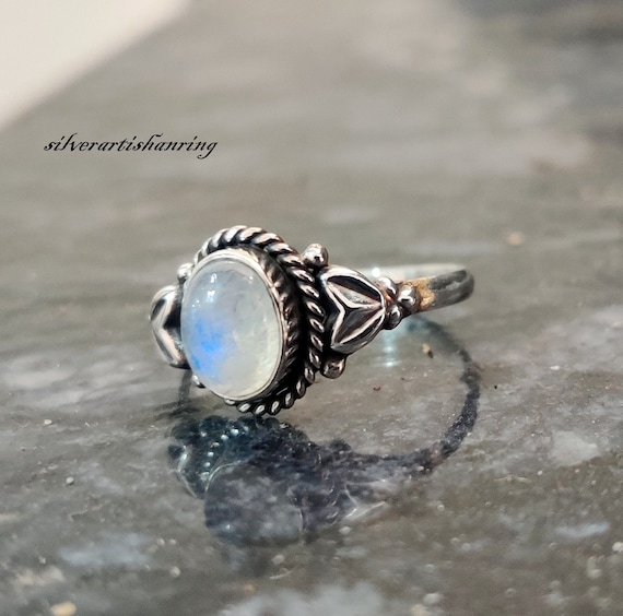 Rainbow Moonstone Ring Oval Side Set Sterling Silver Dainty Rainbow Moonstone Ring Oval Side Set Sterling Silver Dainty