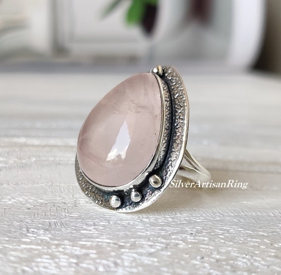 Bague Réglable Argent 925 Avec Quartz Citrine - Pierre Marquise - Taille Ajustable