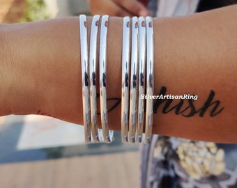 Set of Bangles* Stacking Bangles* 925 Sterling Silver* Day Bangles*  Round Bangles Stylish Bangles* Free Shipping* Silver Jewelry