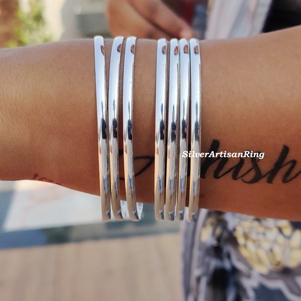 Set of 7 Bangles* Stacking Bangles* 925 Sterling Silver* 7 Day Bangles* Round Bangles * Stylish Bangles* Free Shipping* Silver Jewelry