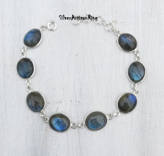Natural Labradorite bracelet, 925 Sterling silver bracelet, Eight Stone Bracelet ,Dainty Bracelet, Gemstone Bracelet, Gift for love ,Stylish