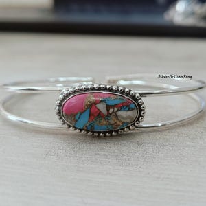 Cotton Candy Gemstone Bangle - Women Bangle - 925 Sterling Silver - Cotton Candy Jewelry - Handmade Bangle - Adjustable Bangle - Gift