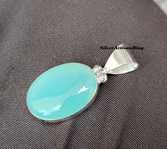 Aqua Chalcedony Pendant , 925 Silver Pendant , Handmade Pendant, Gemstone Pendant , Women Pendant , Neck Pendant ,  Boho Pendant