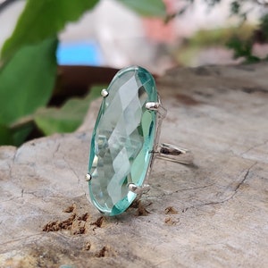 Natural Aquamarine Ring, 925 Sterling Silver Ring, Dainty Ring, Gemstone Ring, Birthday Gift Ring, Boho Ring, Hammered Ring, Ring For Mom**