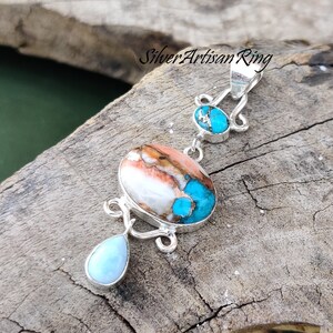Oyster Copper Turquoise Pendant* Gemstone Pendant* 925 Silver Pendant* Expansive Pendant* Blue Copper Turquoise Pendant* Larimar Pendant