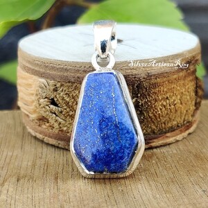 Lapis Lazuli Pendant [ Coffin Stone Shape [ Girls Pendant [ Stylish Pendant [ 925 Sterling Silver Pendant For Women [ Handmade Jewelry